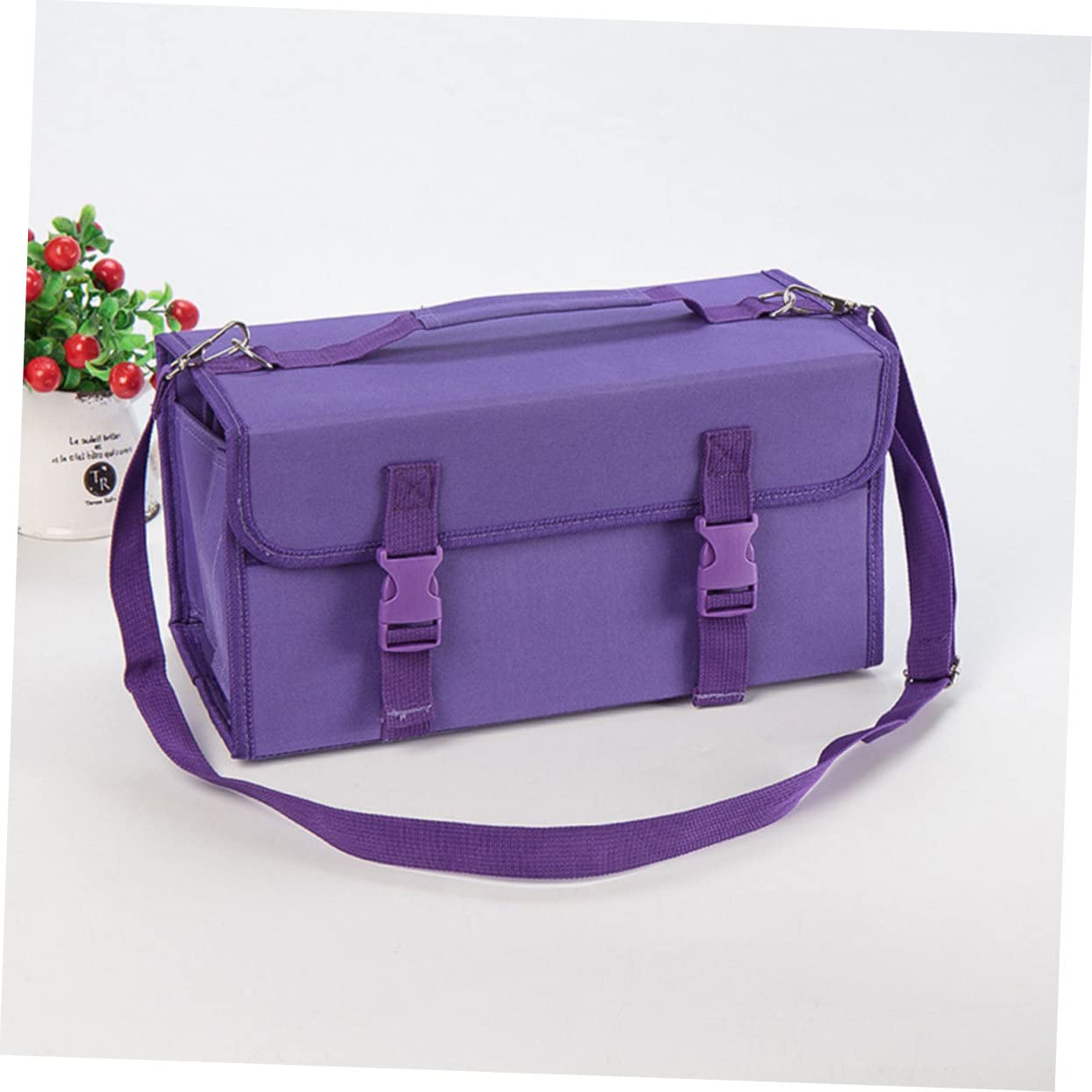 Borsa Porta Pennarelli da Scomparti con Cerniera Custodia Portaoggetti Resistente con Tracolla Adatta per Pennarelli e Penne Posizionamento su Tavolo o Armadietto