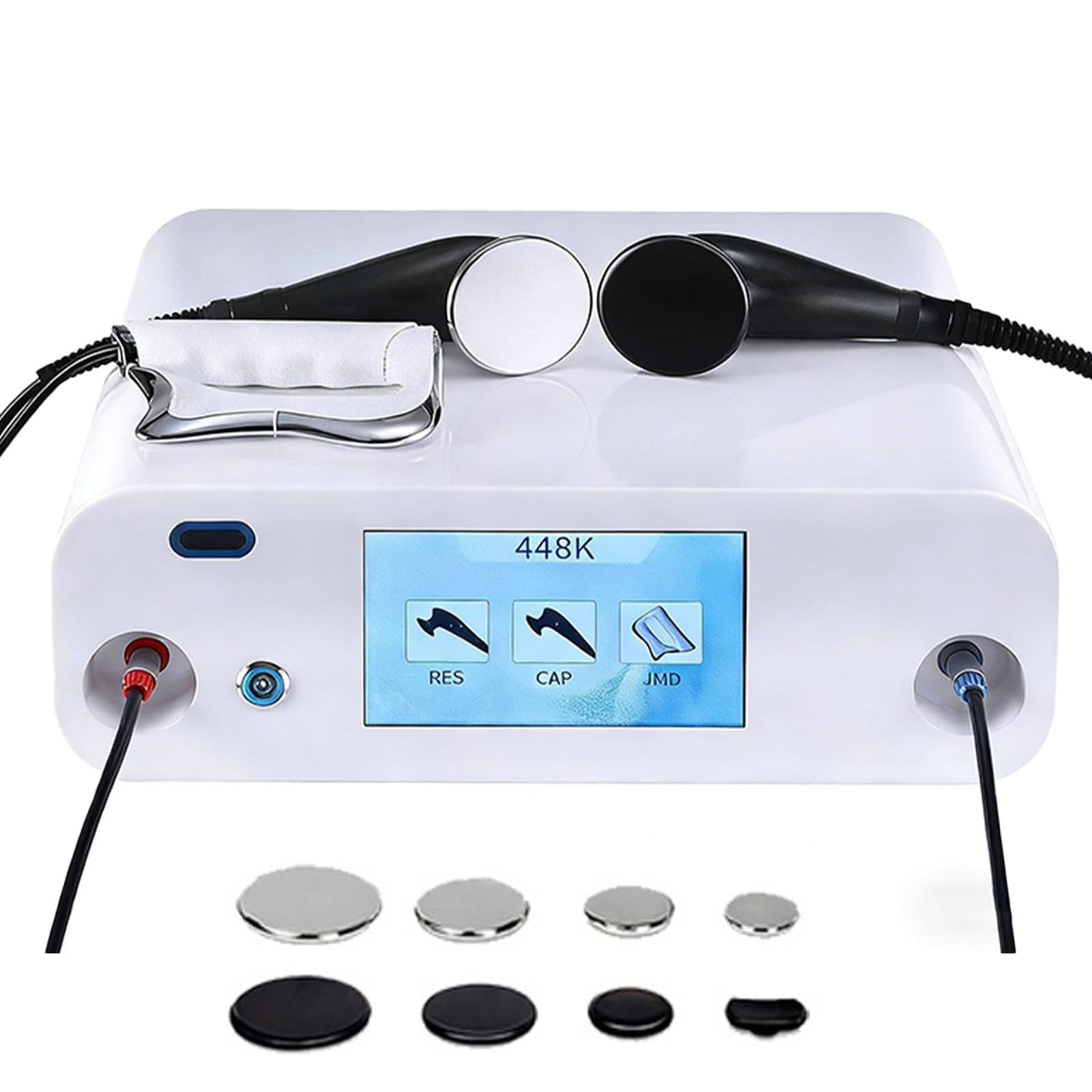 448 kHz Tragbares Tiefenpflege-Therapiegerät – Professionelle RET/CET-Diathermie zur Schmerzlinderung, Hautstraffung und Körpeormung; mit Touchscreen & 8 Massageköpfen