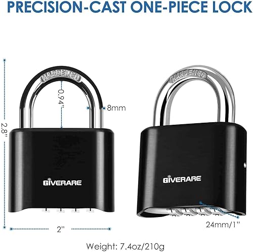Miniatura 2 de Cerradura de combinación de 4 dígitos, candado de metal resistente, cerraduras de aleación para exteriores con grillete de acero endurecido,