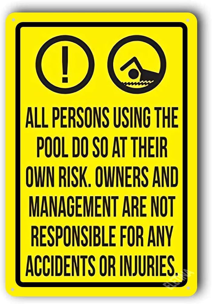 Aluminum Tin Pool Safety Sign 8x12 inches Yellow Minimalist Style Warning