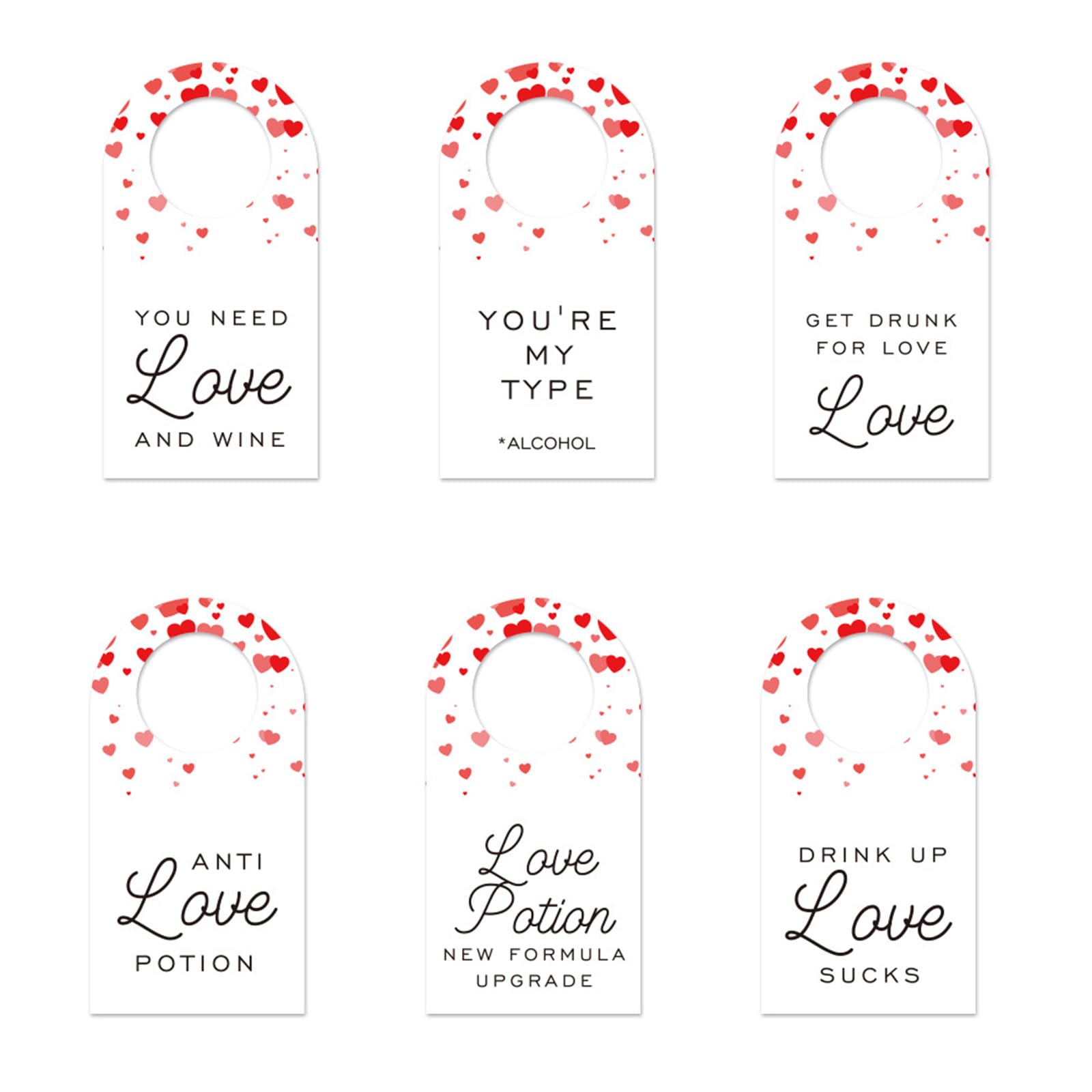 Kalttoy Of 6 Valentine ’ s Wine Bottle Hangers for Celebration Decorative Champagne Bottle Neck Labels Wedding Party Supplies Valentine ' s Party Supplies