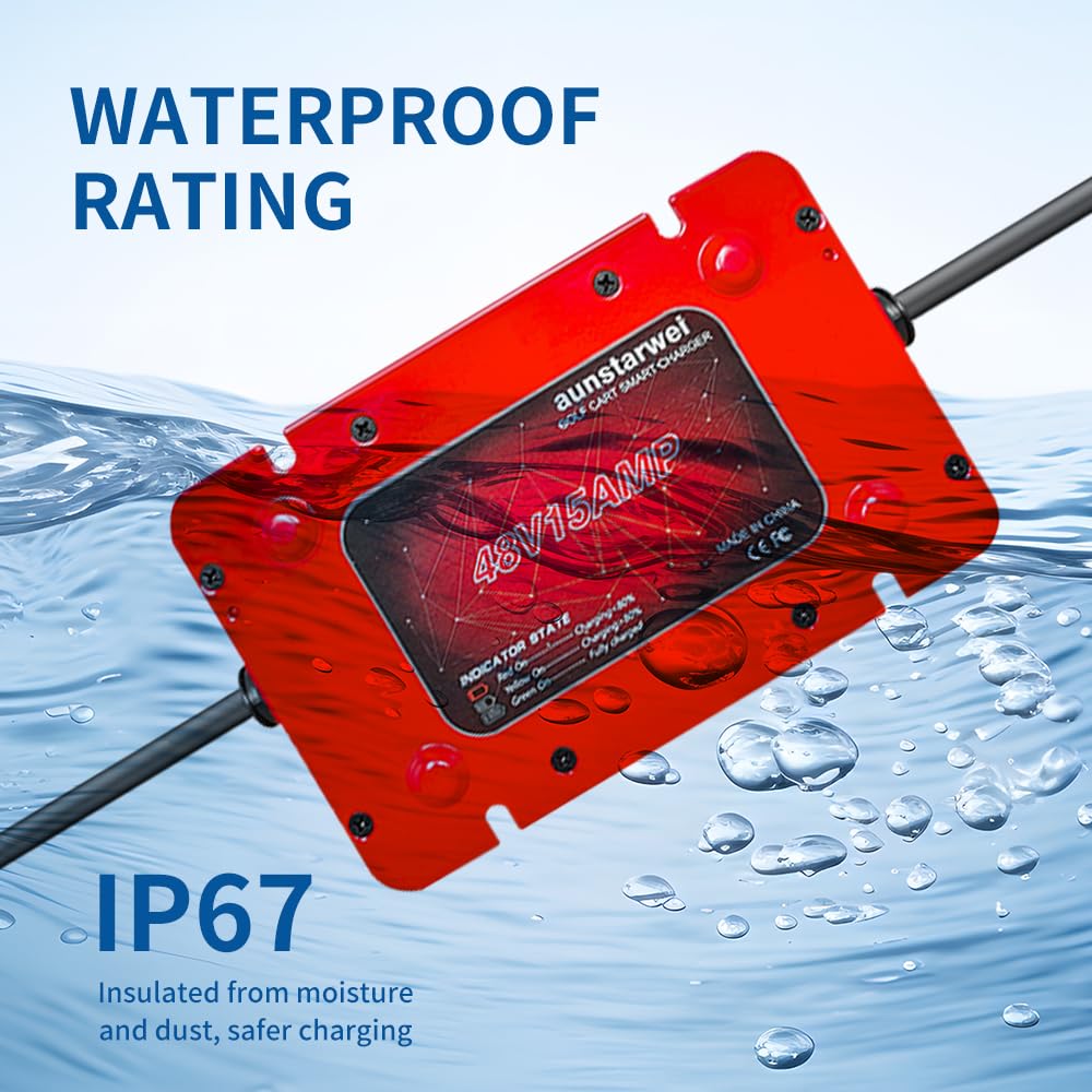 aunstarwei 48V 15A Golf cart Battery Charger for 48V Yamaha G29 Drive & Drive 2 G29/Drive 2007-Up, with 3-pin Leaf Plug, IP67 Waterproof