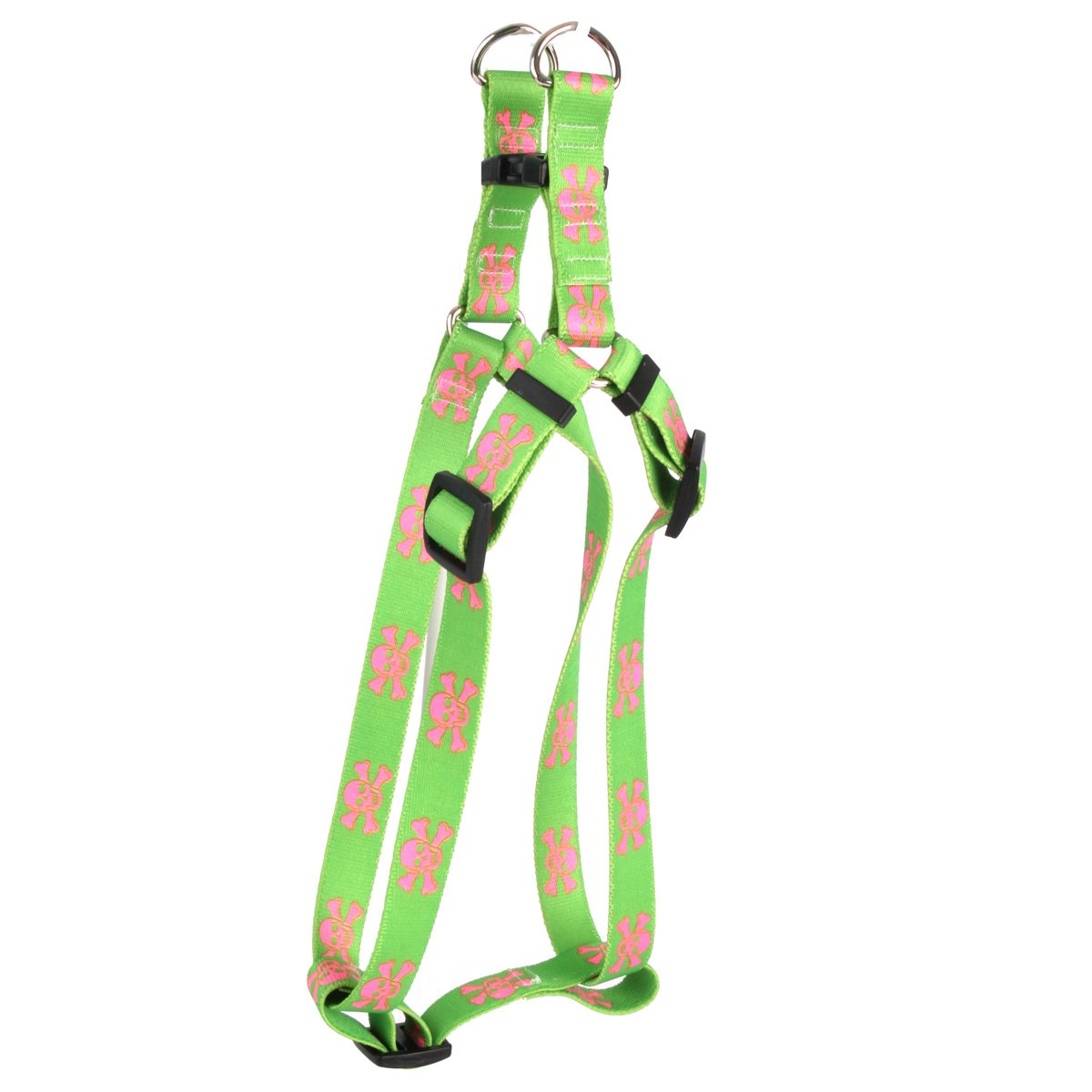 Yellow Dog Design Step-In Harness, Small, Green/Pink Skulls