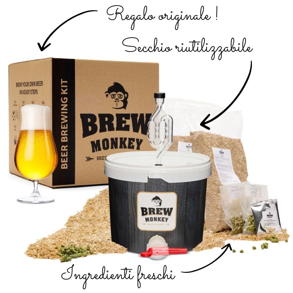 Brew Monkey® Kit Per Fare La Birra Triple | Kit Base 5 L | 8,2% VOL. | Kit Per La Produzione Di Birra A Casa | Idee Regalo Uomo | Kit Birra | Regali Uomo Originali | Regalo Uomo Natale