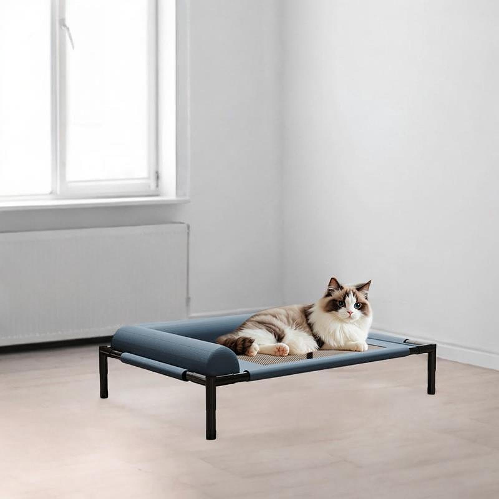 Cama para Gato Elevada Cama de Mascotas Colgante Cama de Perro Lavable Cama de Malla Metálica Transpirable Material para Mascotas Apta en Lug, Blue Gray M