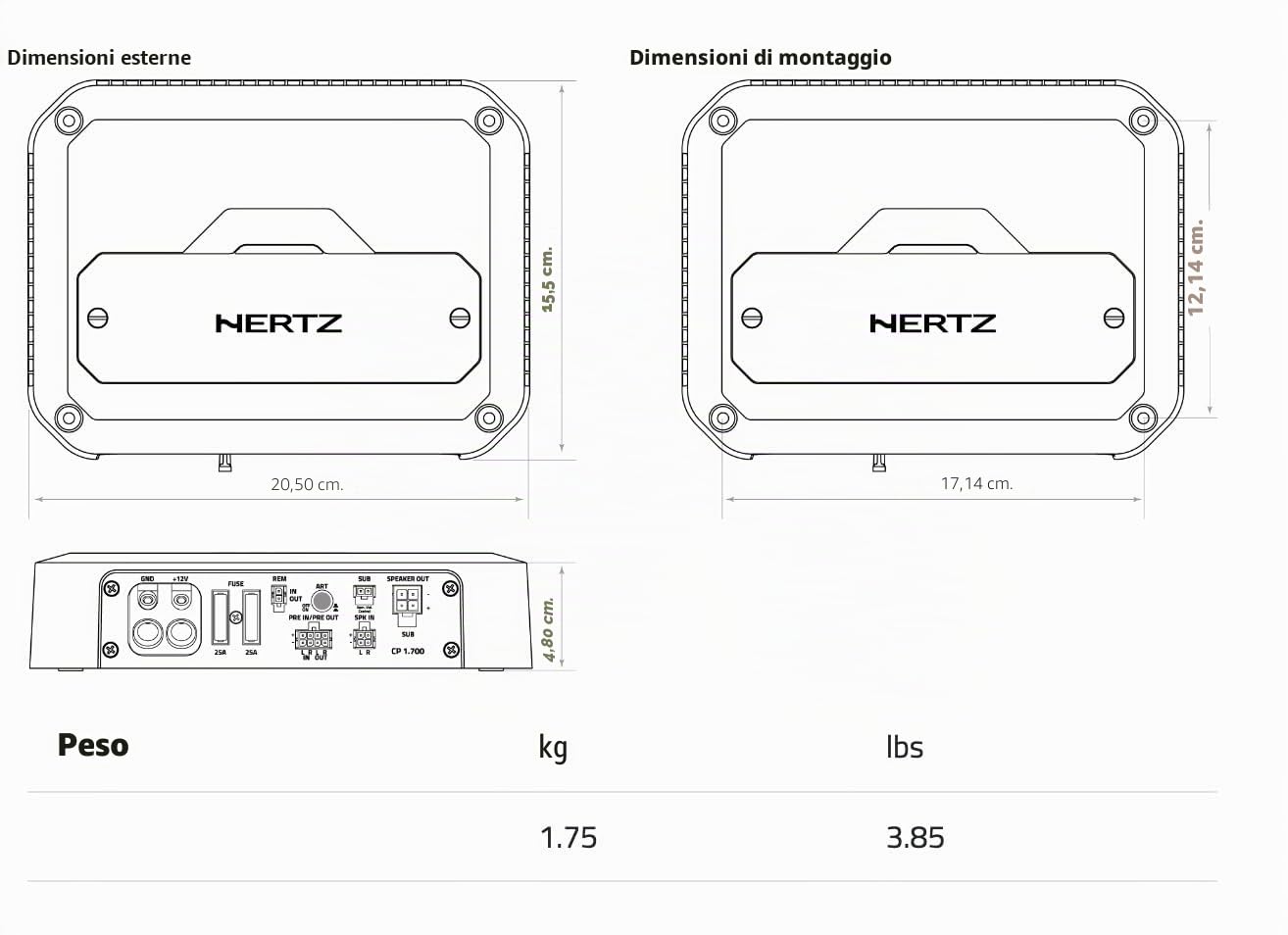 Hertz CP 4.800 – Amplificatore 4 canali 4x190W a 2 Ohm in classe D per sistemi audio ad alta efficienza