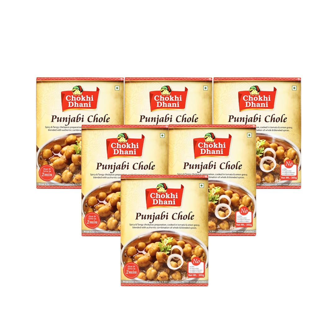 Chokhi Dhani Punjabi Chole | Ready to Eat Meals | Just Heat & Eat | Microwave | Stove Top or Hot Water | Ready in 2 Minutes | Pack of 6, 300 gm each