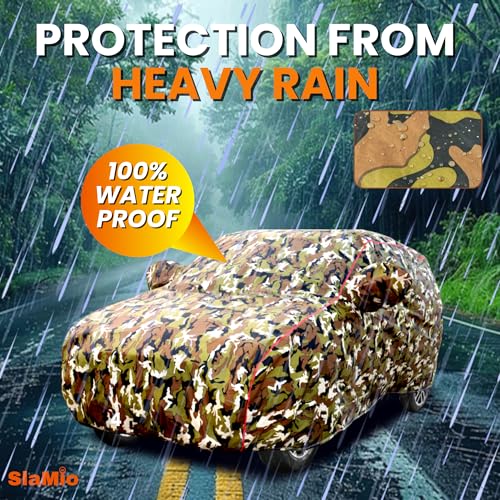 Image of 100% Waterproof Car Body Cover for Volvo XC 60 with Mirror Pocket, Soft Cotton Lining, Triple Stitched, Full Bottom Elastic (Heat Resistant Jungle Print with Red Piping)