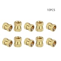 Vista 2 de Yinpecly Inserto roscado moleteado, 1/4-0.787 x 0.236 in (H) x 0.315 in (OD) Tuercas de incrustación de cobre roscado, oro 10 piezas