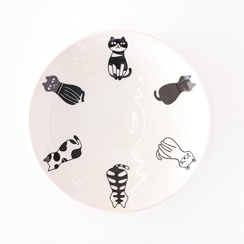 Miniatura 2 de Product of Gifu Japan Mino Ware - Plato para servir, diseño de gatos sentados, ligero, plato de cerámica japonesa, apto para microondas y