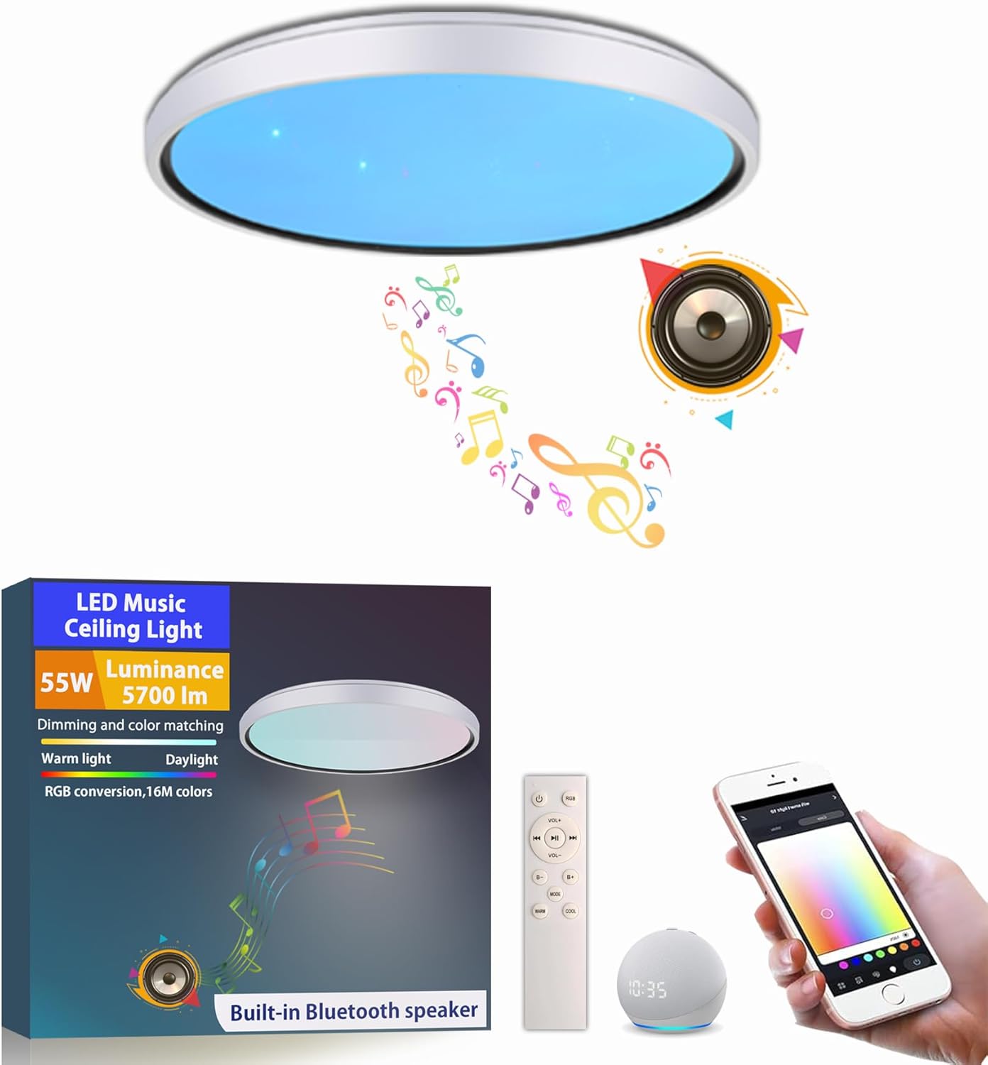 Luxe plafondlamp LED Rond Goud met Muziek