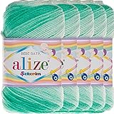Hobby YARN Alize Sekerim Bebe Batik 5x 100g Türkische Premium Wolle aus Acryl Babywolle Strickwolle mit Farbverlauf Pastell Farbe Yarns für Babys Amigurumi (6317)