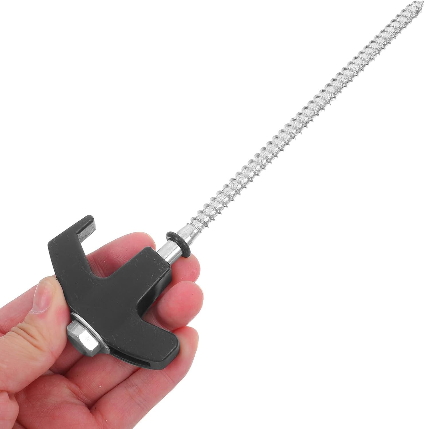 PRETYZOOM Carbon Steel Screw Tent Stakes Set 10pcs 8x200mm with Plastic Heads, Portable Ground Pegs for Camping, Beach, Outdoor Tent Anchors with Gray Stake Puller and Storage Box