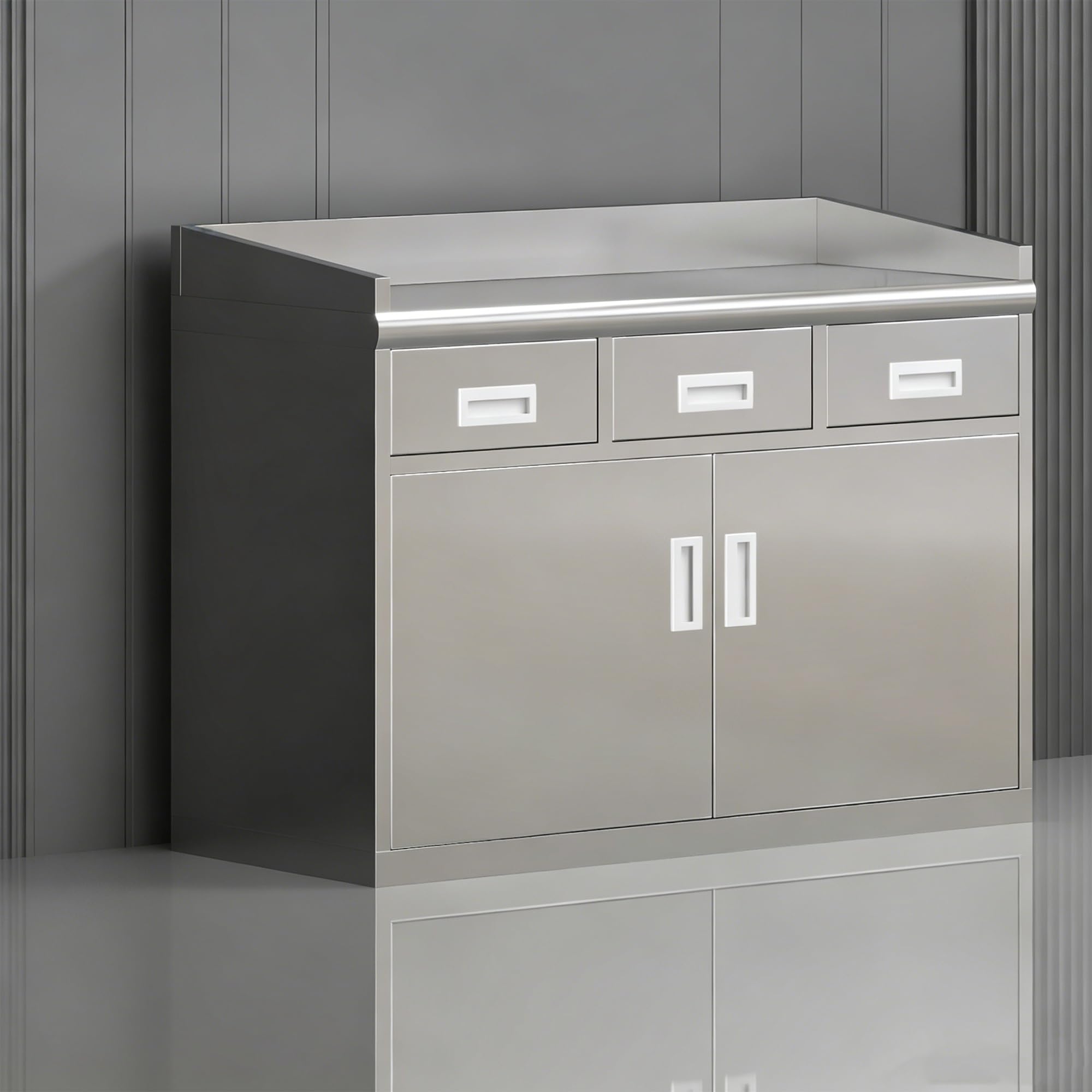 KIBONCY 304 Stainless Steel Buffet Cabinet, Lockable Kitchen Sideboard with Drawer & Adjustable Shelf, Multi-Purpose Prep Station Storage Cupboard for Household(A,1200)