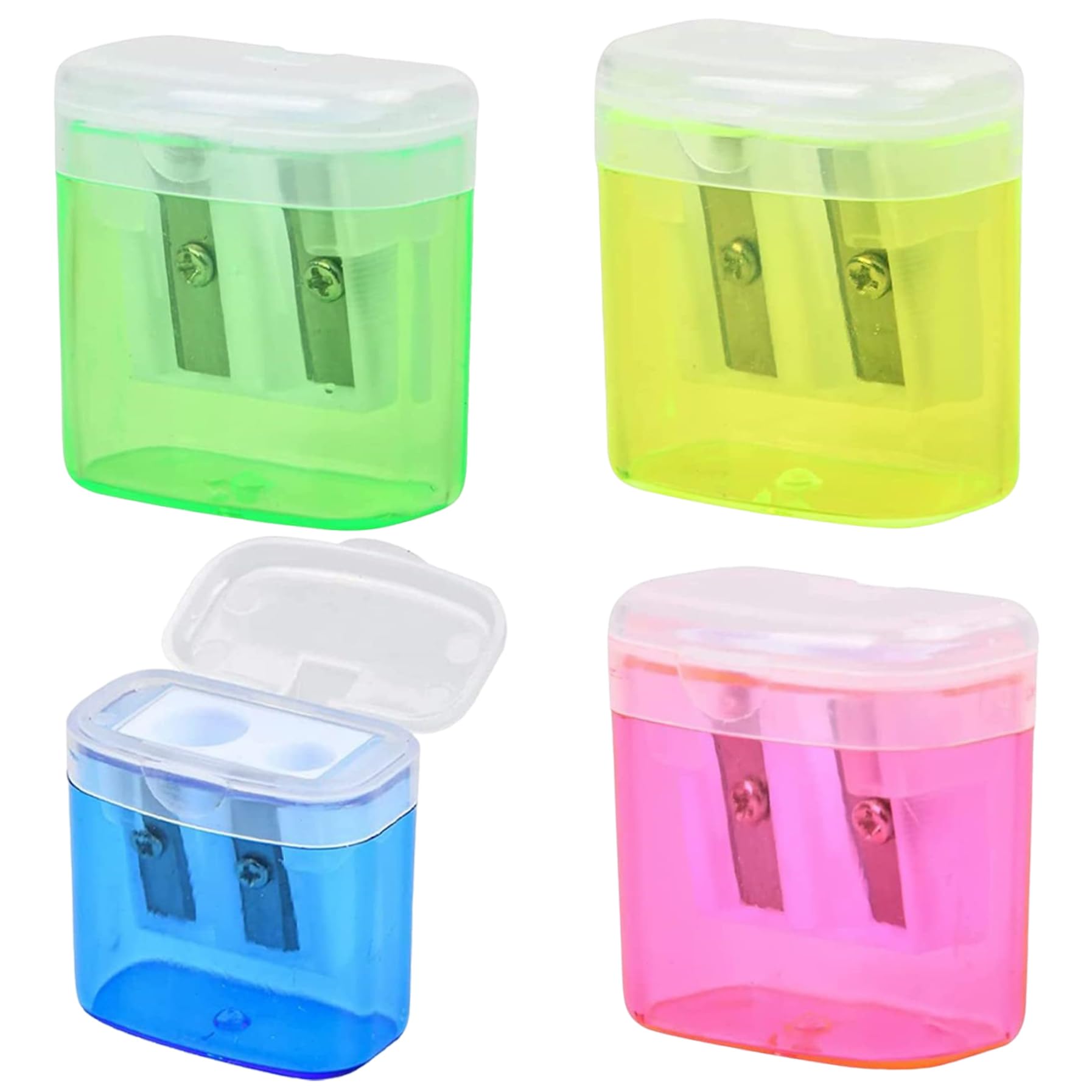 4PCS Pencil Sharpener Manual 1.6x1.6x0.8 Inch Dual Hole Pencil Sharpeners Bulk with Lid Colored Handheld Pencil Sharpener for Office School Home Supplies