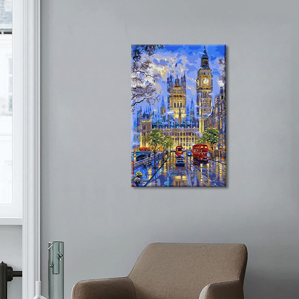 TISHIRON Canvas Wall Art Modern Home Art London City Big Den Red Bus View Artwork Wall Art for Living Room Office Decor Framed Ready to Hang 12"x8" — view 3