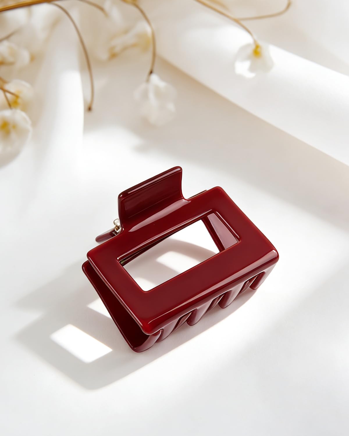 MAORULU Medium Acetate Hair Claw Clip for Women - 2 Inch Cute Square Jaw Clip for Thin and Medium Hair, Cherry Red - Image 8