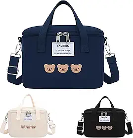 Bolsa Térmica lancheira com Alça Ajustável, Design de 3 Ursinhos, Ideal para Marmitas e Bebidas (AZUL MARINHO)
