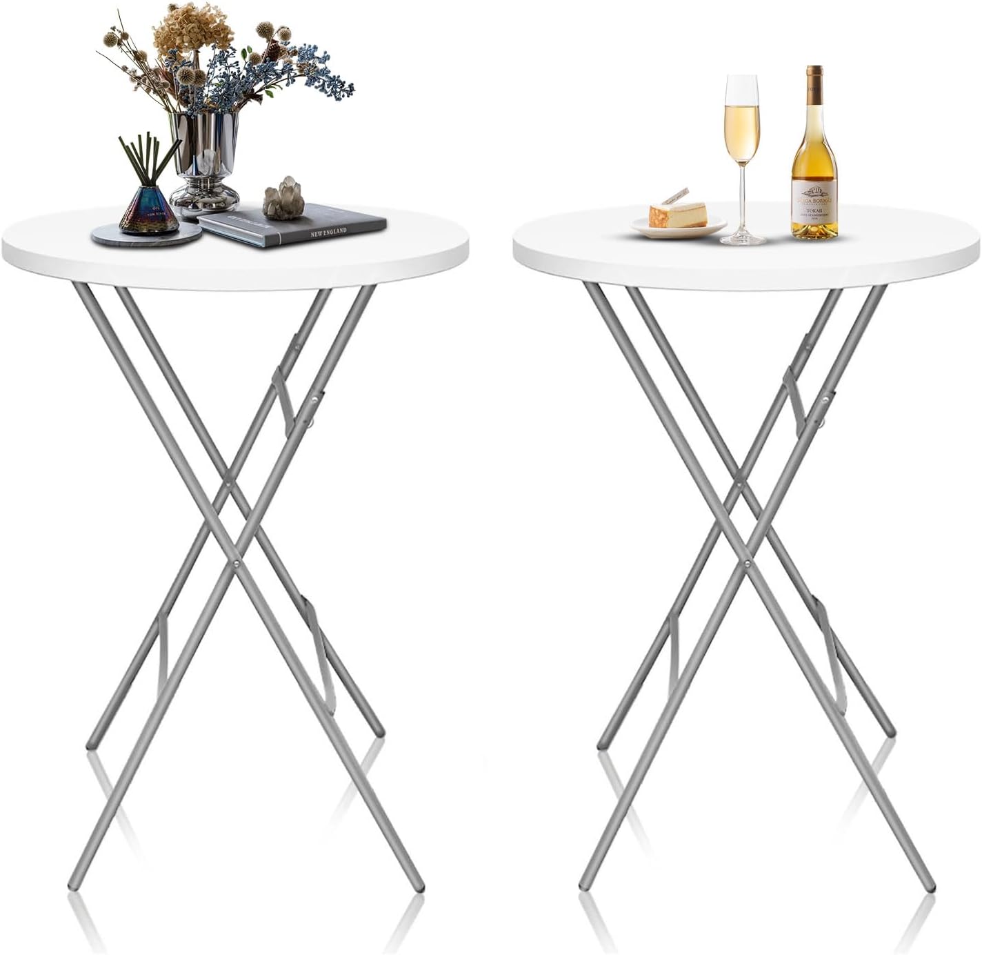 GUAGUA 32" Round Plastic Folding High Top Cocktail Table Portable Folding Bar Table (White Set)