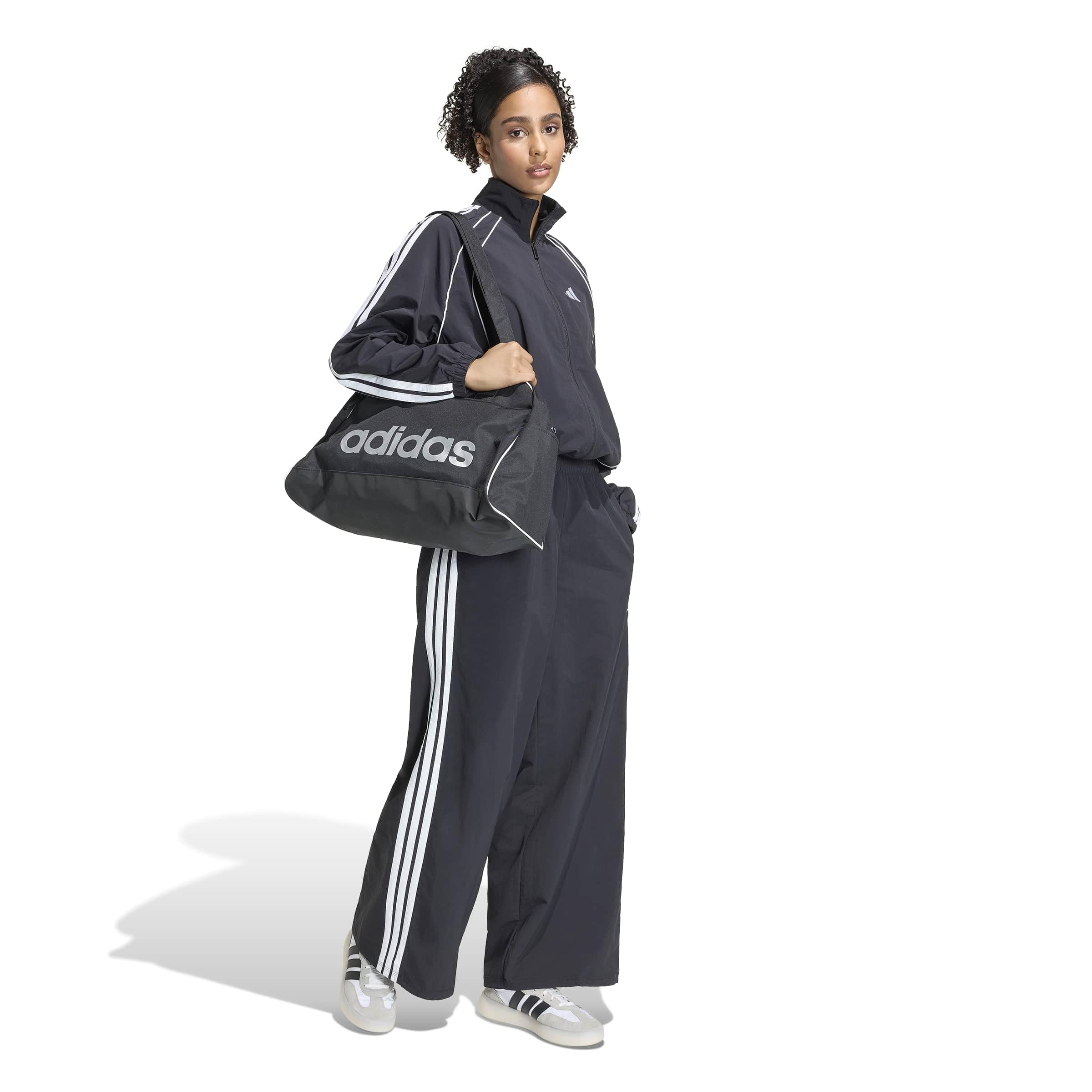 adidas Damen Iconic Woven Wide Leg Trackpants with Bunjees Pants, Black/White, M