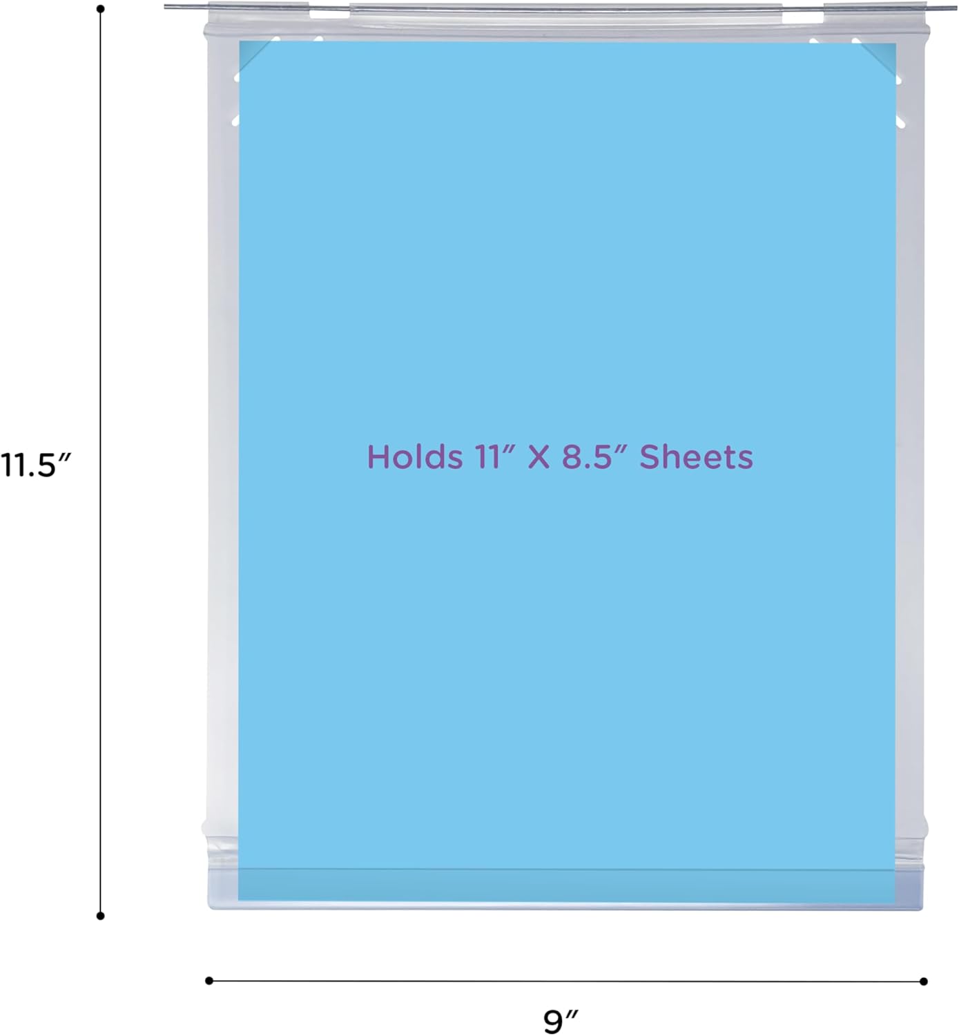 Carstens Replacement Vinyl Pockets with Rods for Kardex-Visitray Document Filing Systems, 11" x 8.5" (Pack of 10)