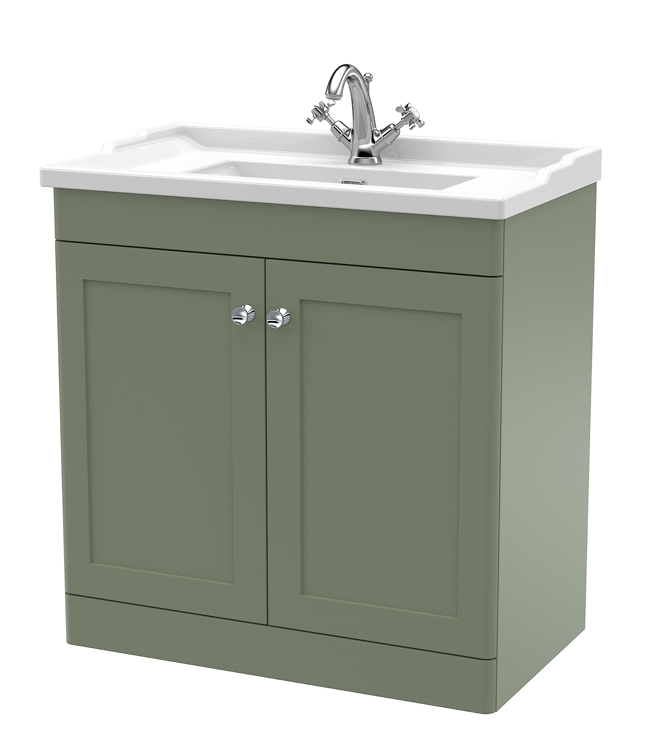nuie CLC826F Classique Traditional Bathroom Floor Standing 2 Door Vanity Unit & 1 Tap Hole Ceramic Basin, 800mm, Satin Green