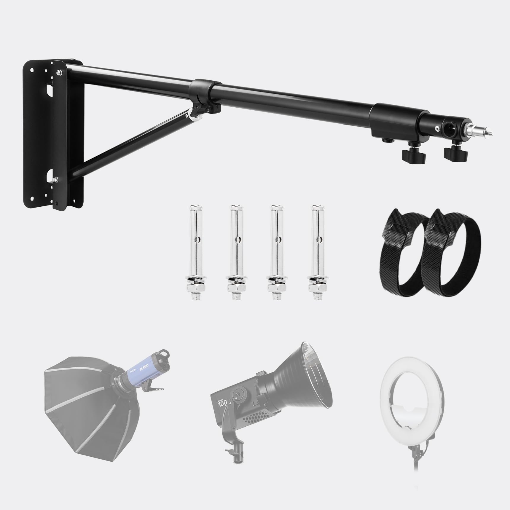 SITTO Ring Light Wall Mount 72inch/180cm, Wall Mount Triangle Boom Arm for Photo Studio Lighting, Barber Shop, Beauty Salon, Tattoo Lighting, Live Streaming etc