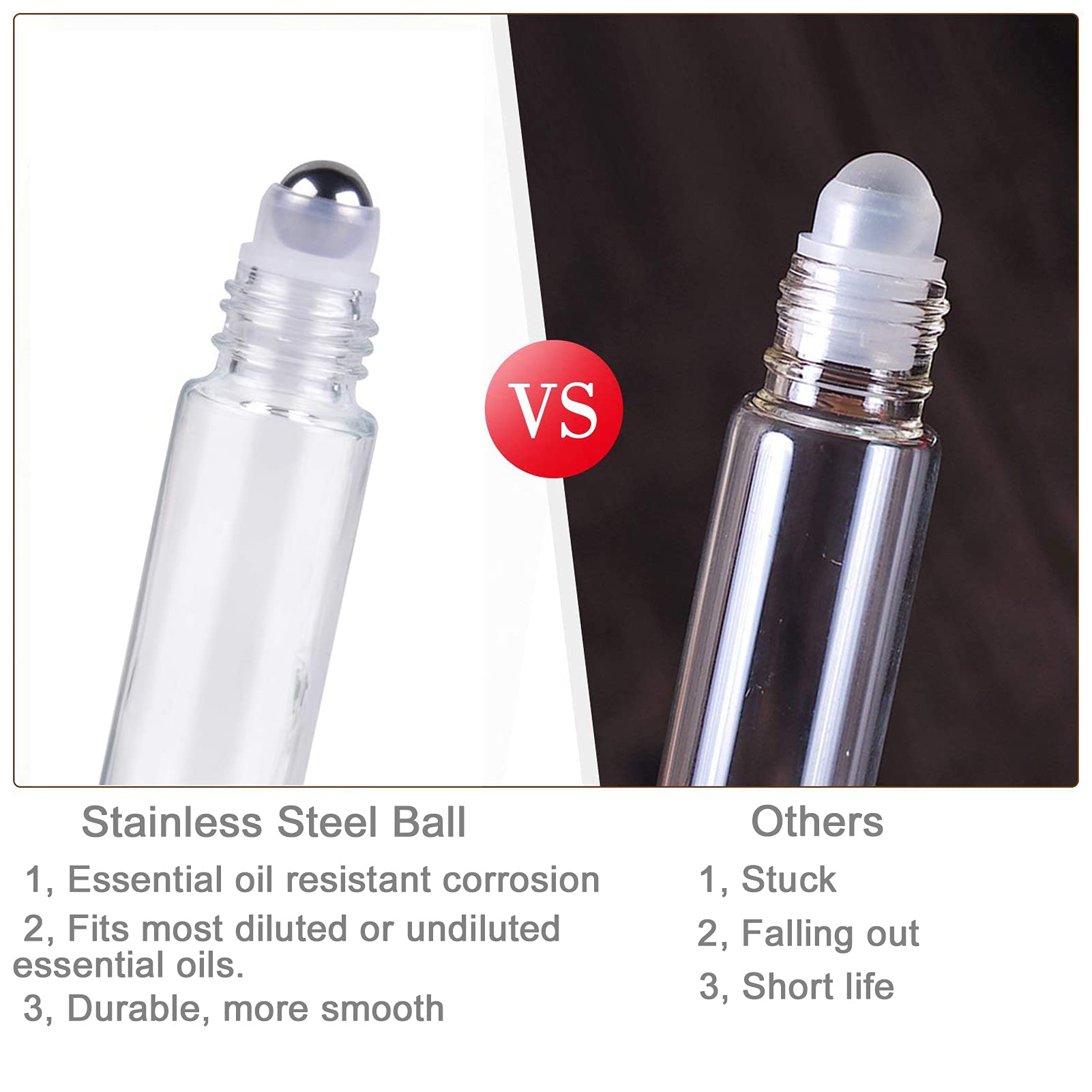 10 Bottiglie Roll-On Vetro Ambrato 5ml Con Sfere Acciaio - Per Oli Essenziali - Foto 8