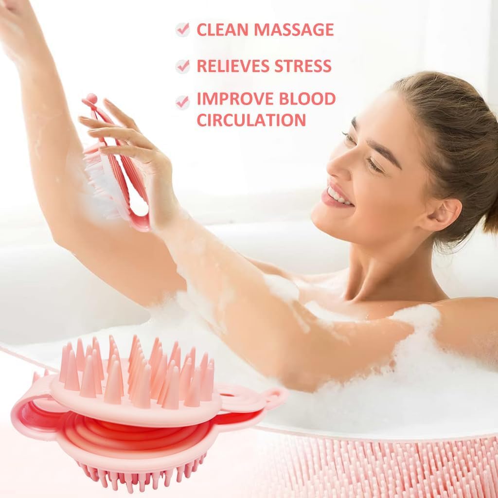 MANTHUMI 2 in 1 double sided shampoo brush silicone soft bristles brush with hanging handheld scalp massager brush cleaning 4