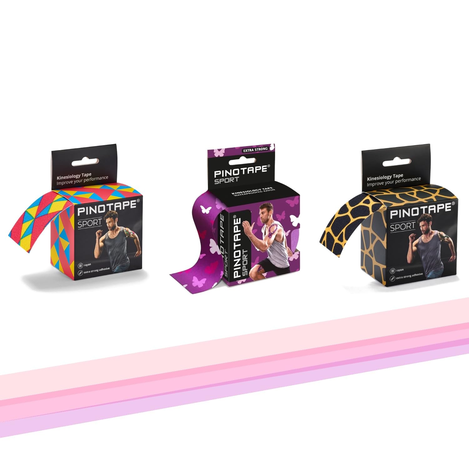 Pinotape Sport | Set "Girls Crazy" | 3 cintas de 5 cm x 5 m | Cinta de kinesiotape resistente al agua | extra fuerte | Kinesiología | 3 diseños locos en el set