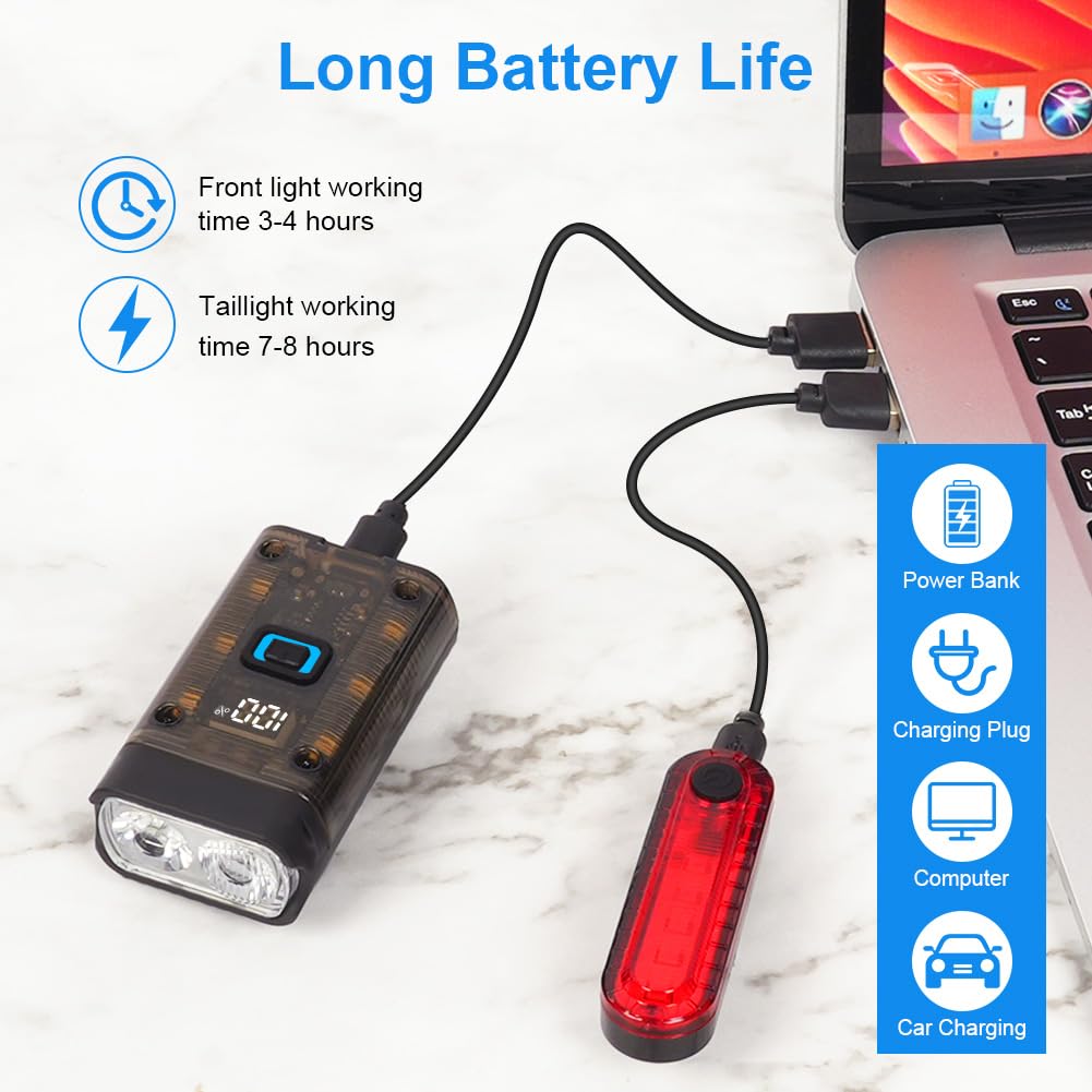 Luci Bici Anteriori E Posteriori Ricaricabili - Impermeabili, Display Digitale, Tipo-C - Foto 11