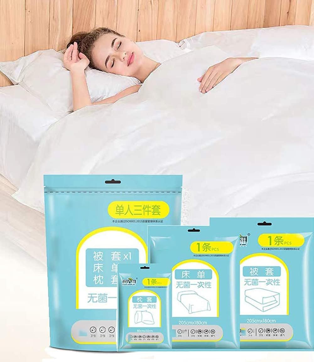 NALACAL Disposable Bed Sheets for Travel, Quilt Cover and Pillow Case Set, Portable Disposable Bedding Set for Hotel and Travel (Travel 3-Piece Double)
