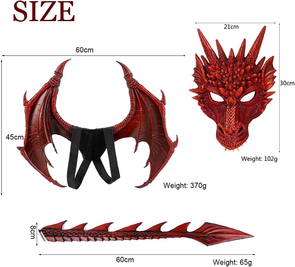 Halloween Dragon Wings Costume for Kids Boys - Dragon Cosplay Props with Wings, Tail, Mask for Halloween Mardi Gras