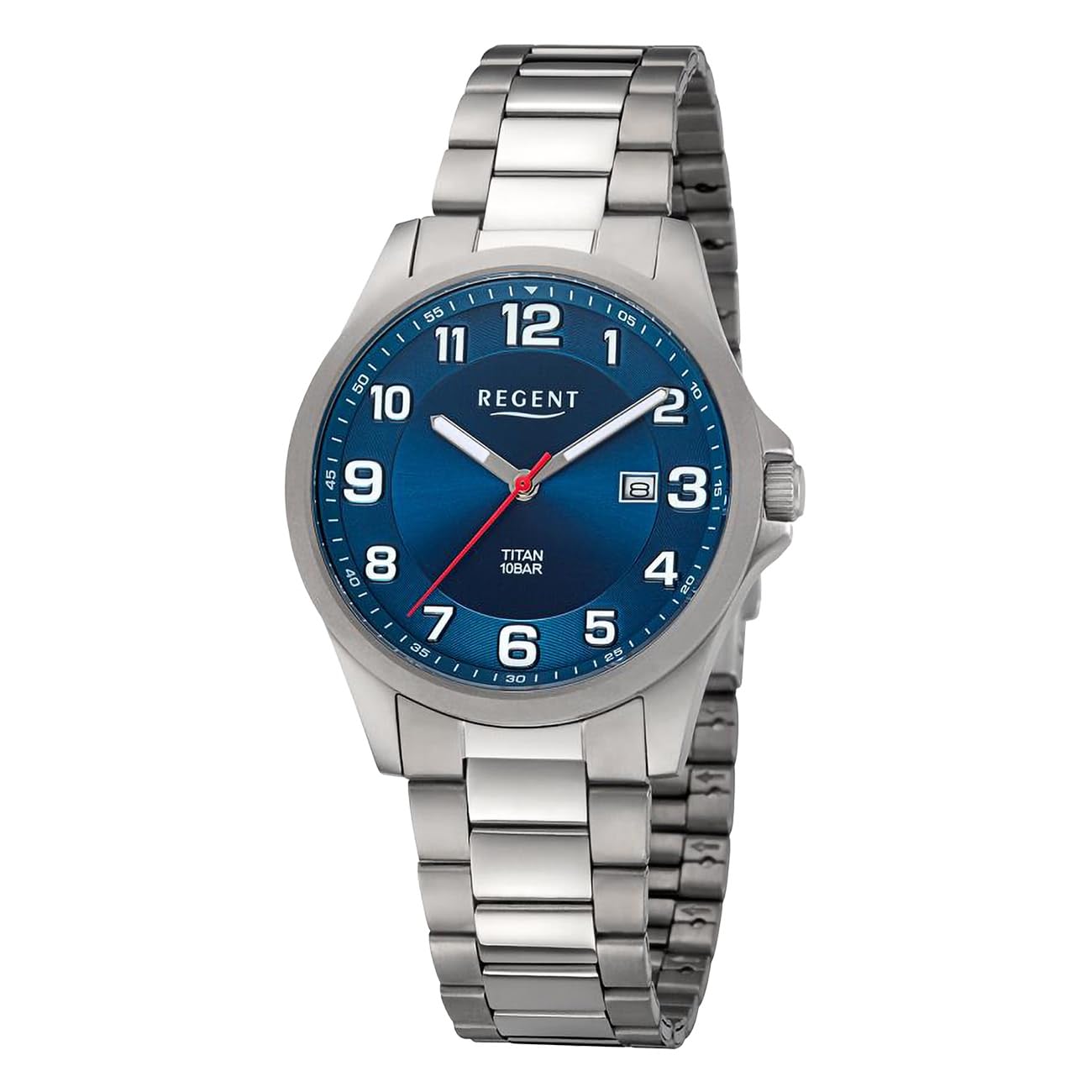 Regent Herren Armbanduhr in der Farbe Silber mit Armband aus Titan, Wasserdichtigkeit: 10 bar, Gehäusedurchmesser: 39 mm, 11090371