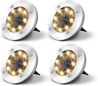 Jsdoin Solar Lights dış mekan bahçe tavan lambası, güneş enerjisiyle çalışan 8 LED, peyzaj, yürüme yolu, çim, merdiven güvertesi, bahçe dekorasyonu için, sıcak (4'lü paket) [enerji sınıfı A+++ [enerji [Enerji Sınıfı A+++]