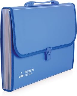 POLEN Premium Series Expanding File Folder with Coloured Inner, 13 Pockets, Handle, and Buckle Closure, Fullscape Size for Travel, Home, Office to Arrange Your Document (Blue)