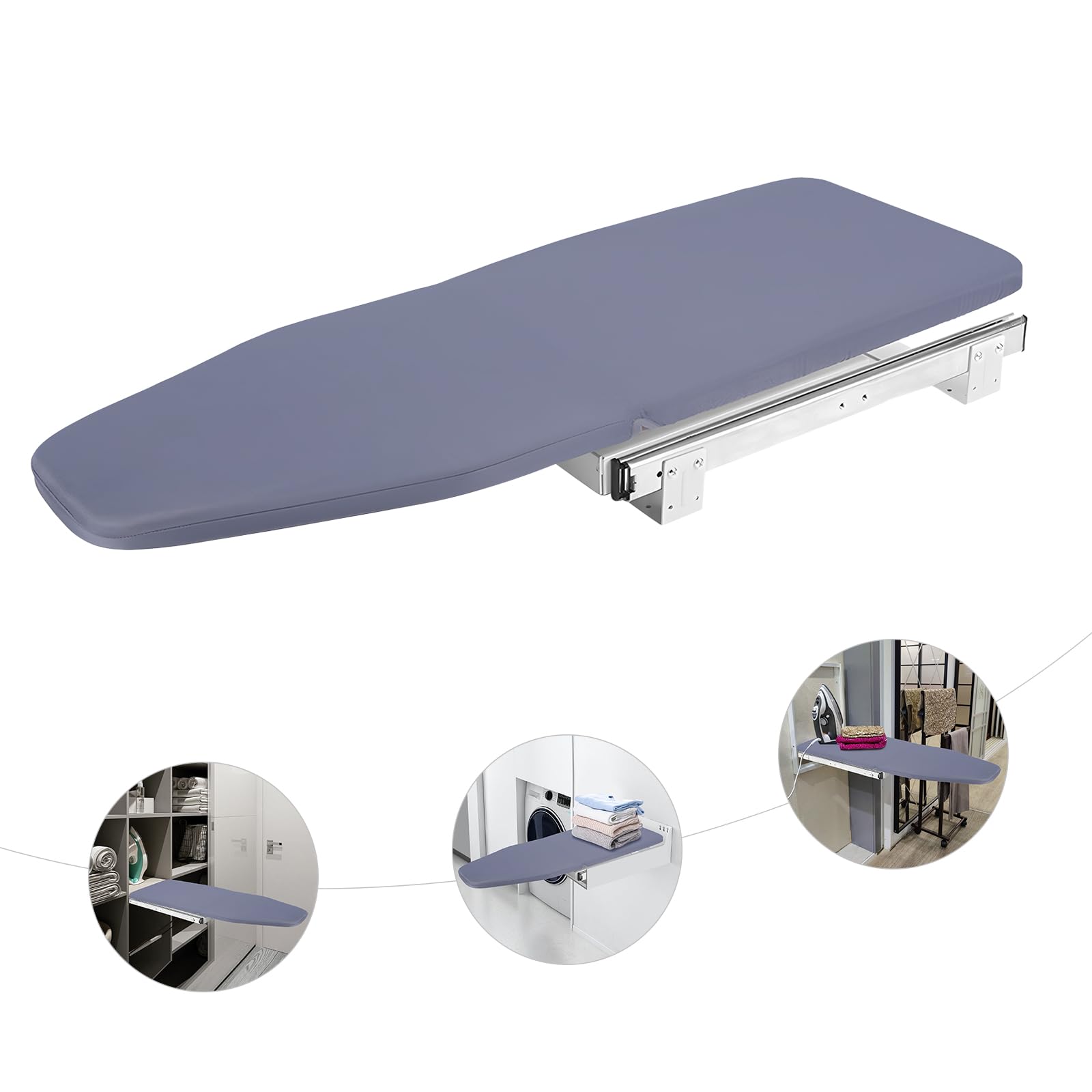 Tabla de planchar plegable para montaje en armario, extensible y giratoria 180°, tabla de planchar para armario con funda extraíble, soporta hasta 45 kg, 81 x 30 cm, color gris