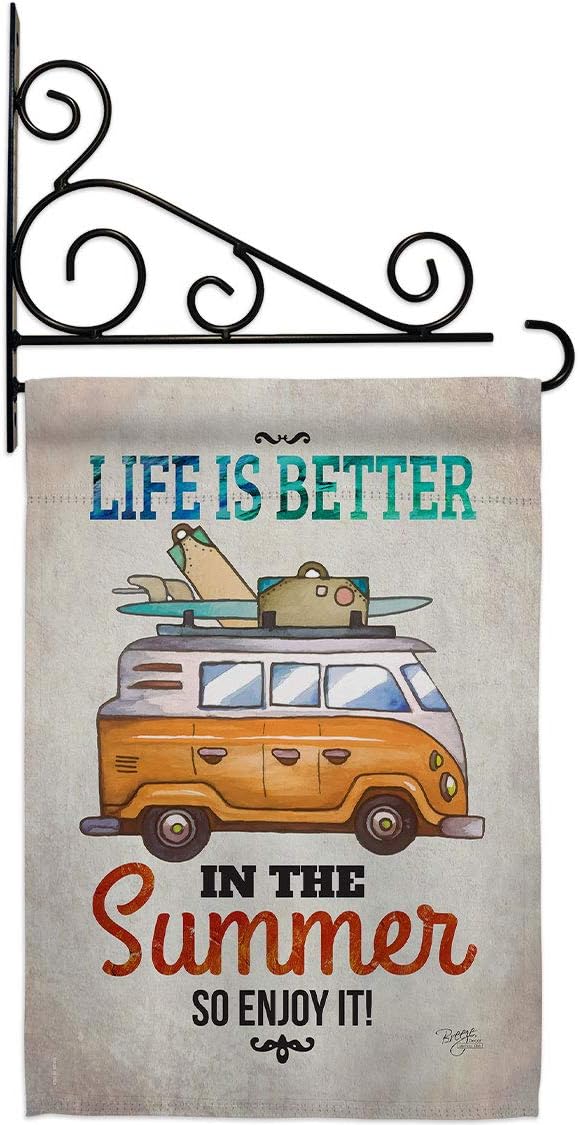 Better in Summer Garden Flag Set Wall Holder Summertime Fun and Sun Beach Pool Luau Tropical Party Season Outdoor Sunny Small Decorative Gift Yard House Banner Double-Sided Made USA 13 X 18.5
