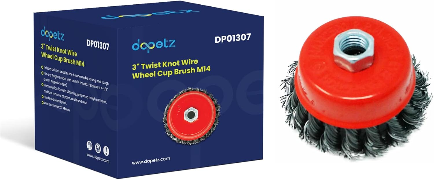 Dapetz Twist Knot Wire Wheel Cup Brush 3" M14 for 4.5" 115mm 9" Angle Grinder