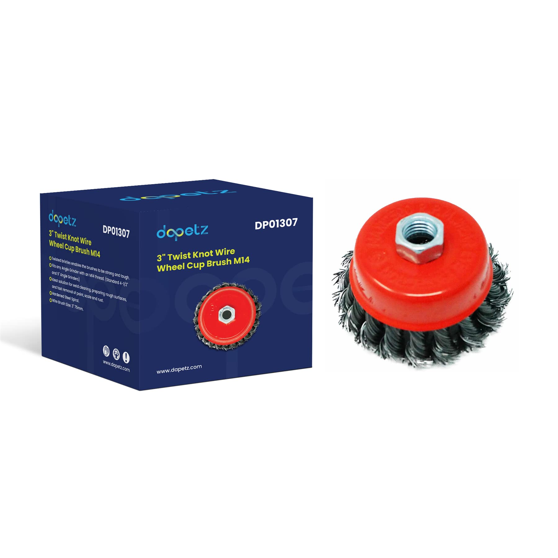 Dapetz ® Twist Knot Wire Cup Brush 3" 75mm for 115mm Angle Grinders M14 Thread for Metal and Stone Working, Cleaning, Surface Preparation and Fabrication Tasks