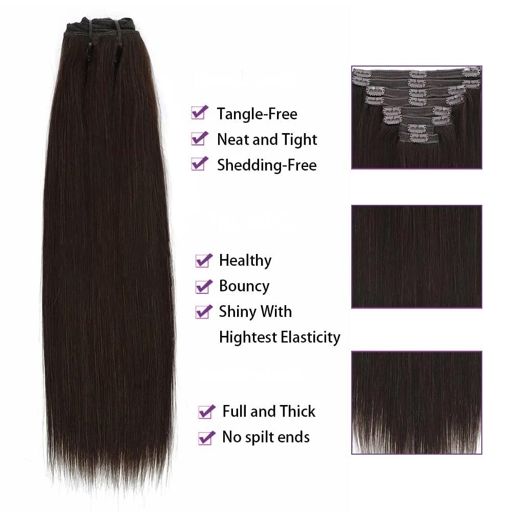 Nakładki na włosy dla kobiet Włosy naturalne doczepiane do klipsów, ciemnobrązowe, jedwabiste, proste, 120 g/240 g Messy Hair Bun Hairpiece(18inches,240g-2 packs)