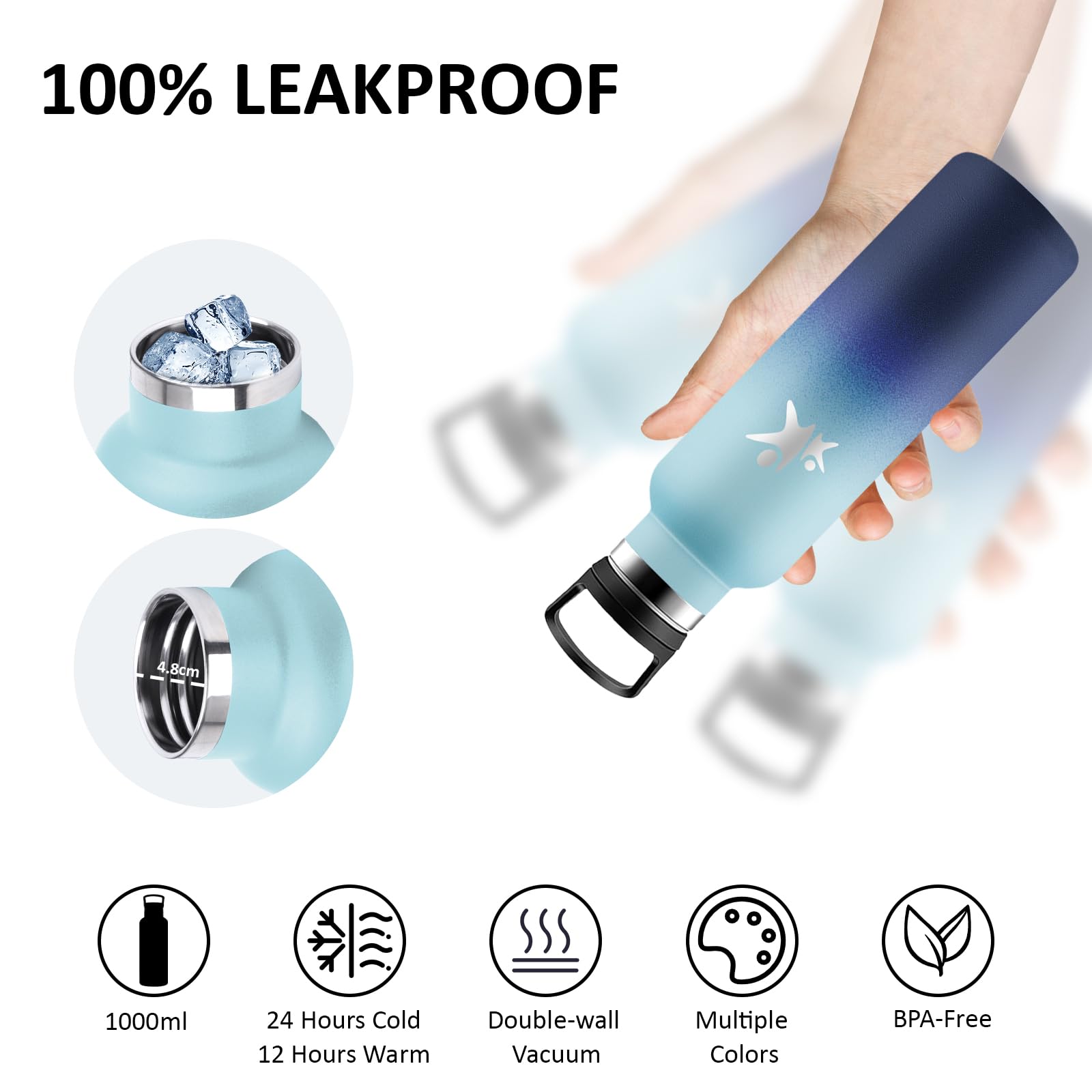 Grsta Botella Agua Acero Inoxidable, Botella Termica 500ml, A Prueba de Fugas, Cantimplora con Pajita, Mantiene 24H Frio/12H Calor, Cantimplora Infantil, Termo para la Oficina, Cámping, Yoga, Escuela