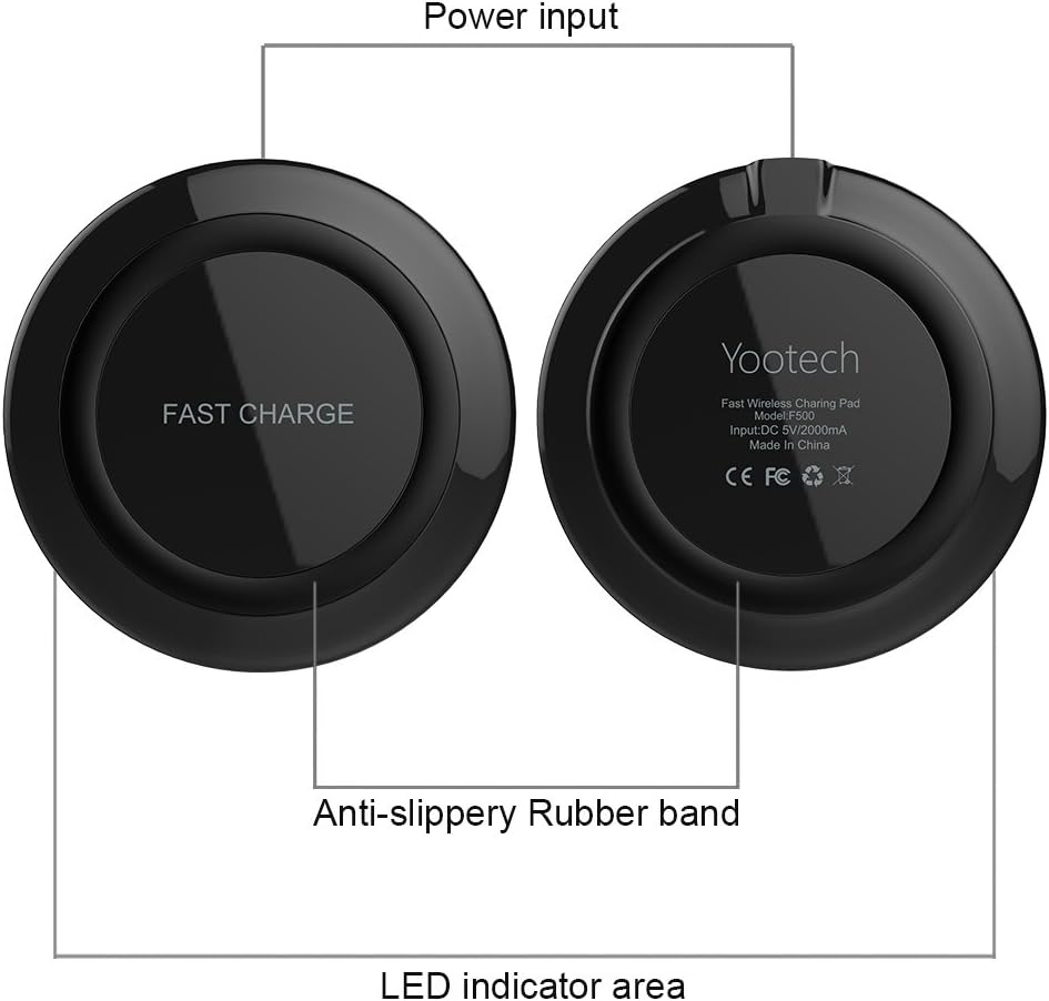 Fast Wireless Charger,Yootech Fast Charge QI Wireless Charging pad for Galaxy S8,S8 Plus,S7 Edge,S7,Note 5 [ Adapter Not Included] [Sleep-Friendly, Smart Lighting Sensor]