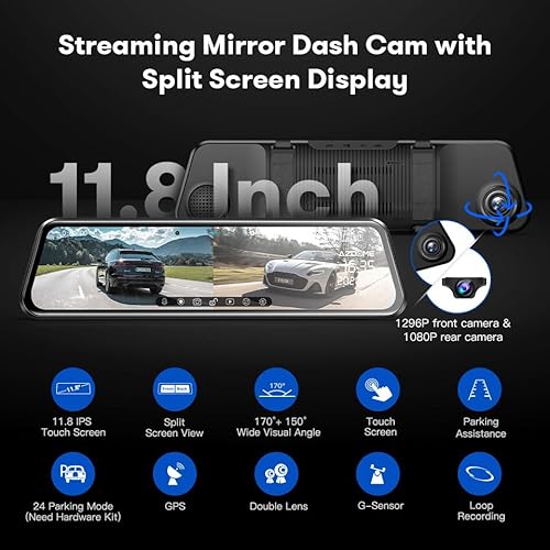 XRC TECH Tela sensível ao toque de 11,8 polegadas com câmera traseira de carro Dvr GPS câmera trasei