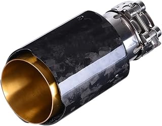 Cola Tubo Escape Punta De Silenciador De Escape De Fibra De Carbono Forjado Brillante De Borde Recto Universal para Automóvil con Interior Amarillo Terminal De Escape(In63mm out89mm)