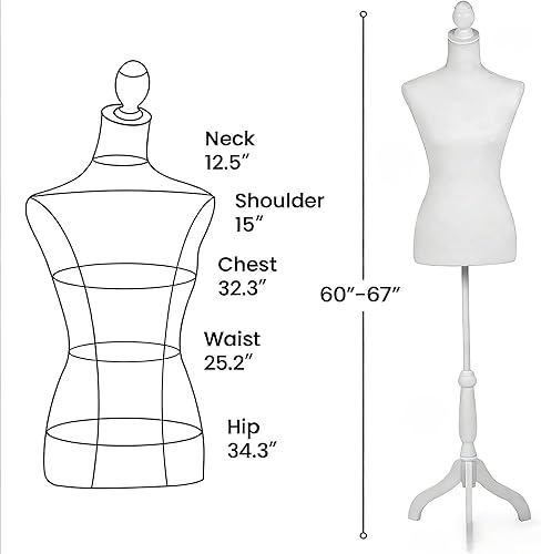 Miniatura 2 de Dlewmsyic Forma de vestido femenino ajustable, torso de maniquí de 60 a 67 pulgadas en trípode de madera, maniquí de costura para exhibición de