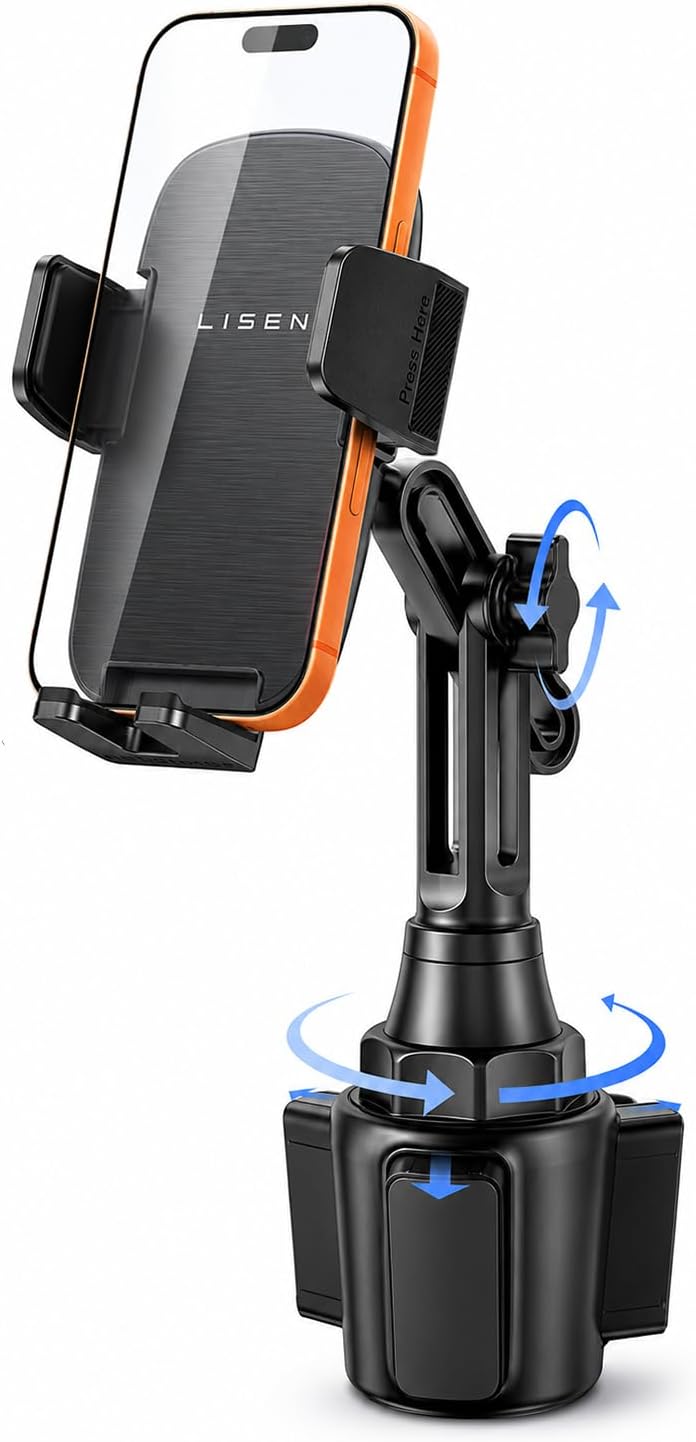 LISEN [Upgraded Version Cup Holder Phone Holder for Car, Universal 360° Adjustable Long Neck Car Phone Mount Golf Cart Truck Jeep, Compatible with iPhone Samsung Google & All 4.0-7.0 '' Phones