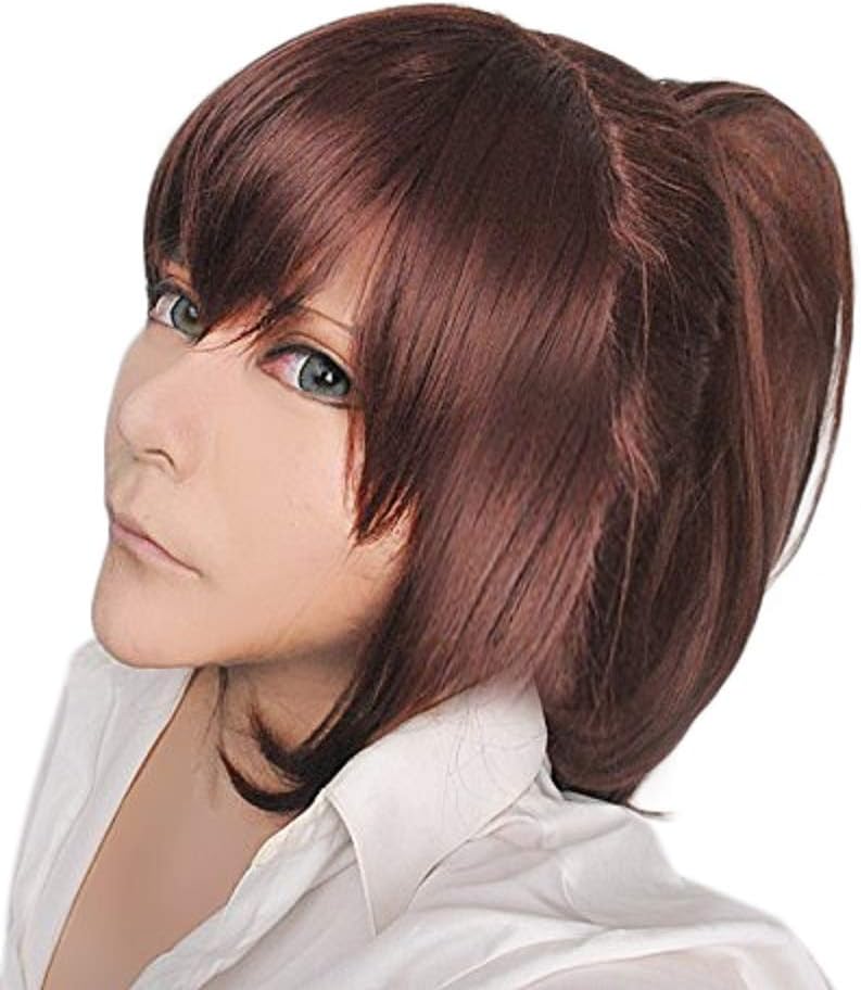Brown Ponytail Wigs with Bangs Brown Pigtail Cosplay Wigs for Women