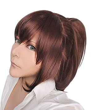 ANOGOL Brown Ponytail Wigs with Bangs Brown Pigtail Cosplay Wigs for Women