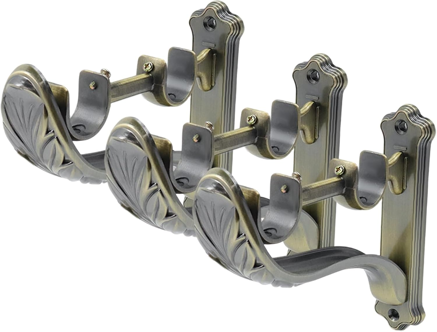 HEVSTIL 3 Pack Vintage Look Double Curtain Rod Holders - Fits 5/8" to 1" Rods - Sturdy Aluminium Alloy Brackets for Heavy Curtains - Ideal for Wardrobe, Balcony, Bathroom & More, Antique Bronze
